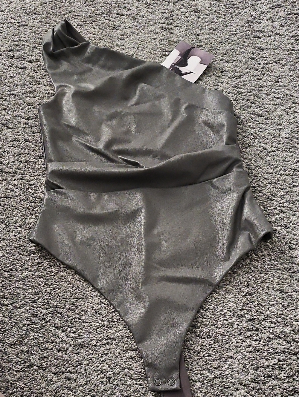 One-Shoulder Women's Leather Bodysuit Gray